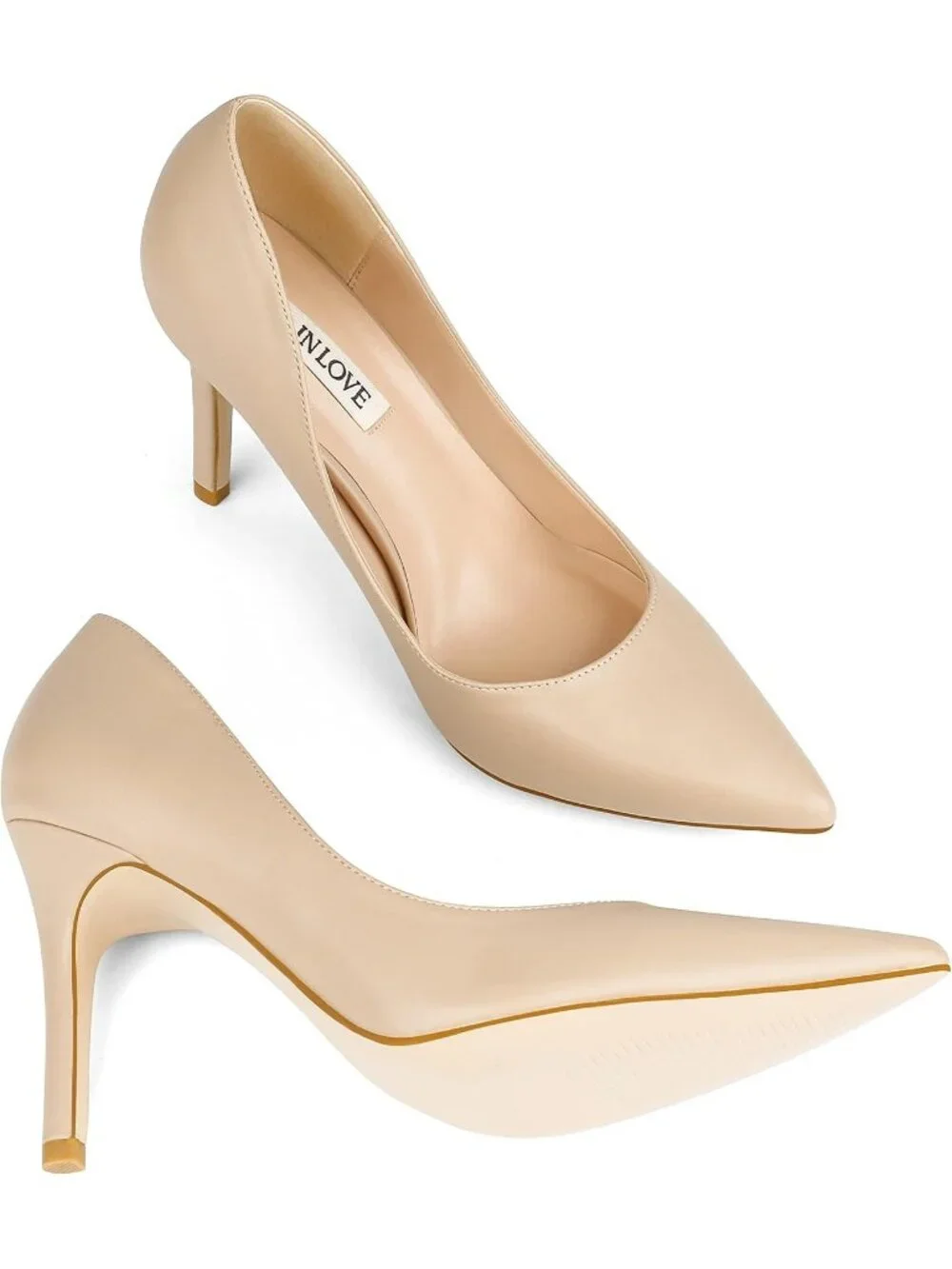 Women's Apricot Matte Closed Pointed Toe High Heels Pumps Slip On Dressy Shoes